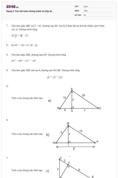 Dạng 2: Các bài toán chứng minh có đáp án