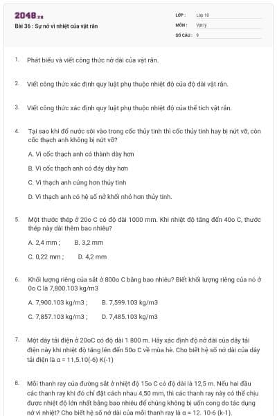 Bài 36 : Sự nở vì nhiệt của vật rắn