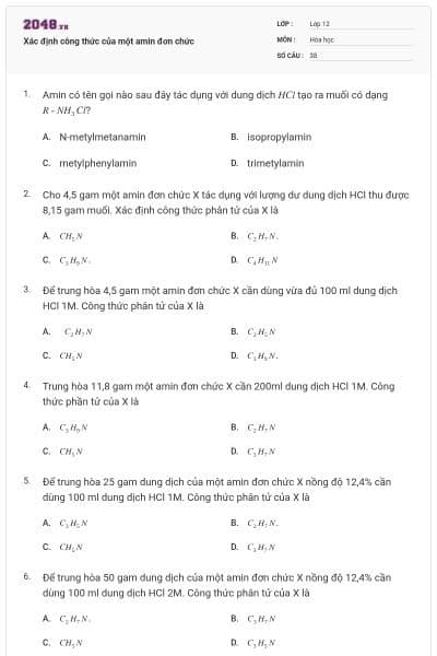 Xác định công thức của một amin đơn chức