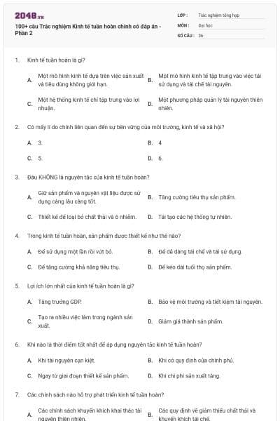 100+ câu Trắc nghiệm Kinh tế tuần hoàn chính có đáp án - Phần 2