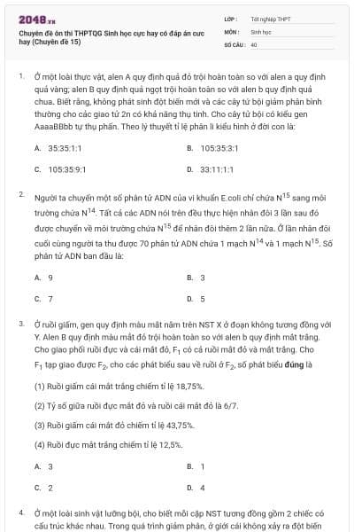 Chuyên đề ôn thi THPTQG Sinh học cực hay có đáp án cưc hay (Chuyên đề 15)