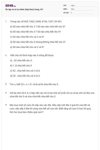 Ôn tập về số tự nhiên (tiếp theo) trang 161