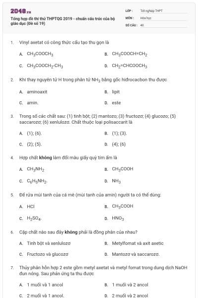 Tổng hợp đề thi thử THPTQG 2019 - chuẩn cấu trúc của bộ giáo dục (Đề số 19)