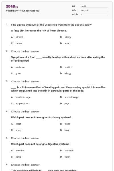 Vocabulary – Your Body and you