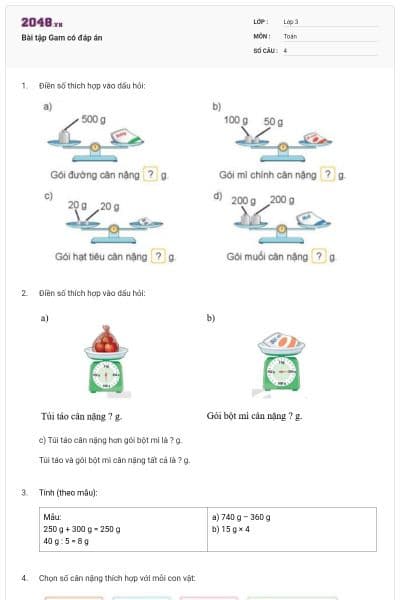 Bài tập Gam có đáp án