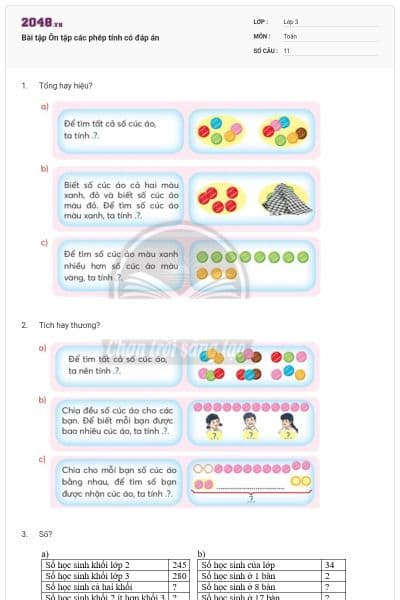 Bài tập Ôn tập các phép tính có đáp án
