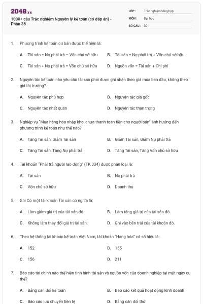 1000+ câu Trắc nghiệm Nguyên lý kế toán (có đáp án) - Phần 36