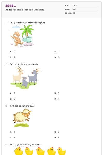 Bài tập cuối Tuần 1 Toán lớp 1 (có đáp án)