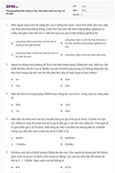 Phương pháp tính công cơ học, tính hiệu suất cực hay, có lời giải