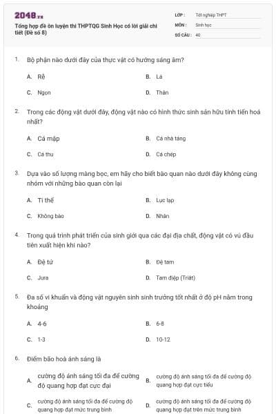 Tổng hợp đề ôn luyện thi THPTQG Sinh Học có lời giải chi tiết (Đề số 8)