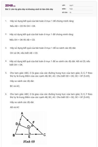 Bài 3: Liên hệ giữa dây và khoảng cách từ tâm đến dây