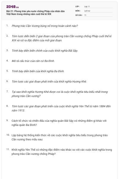 Bài 21: Phong trào yêu nước chống Pháp của nhân dân Việt Nam trong những năm cuối thế kỉ XIX