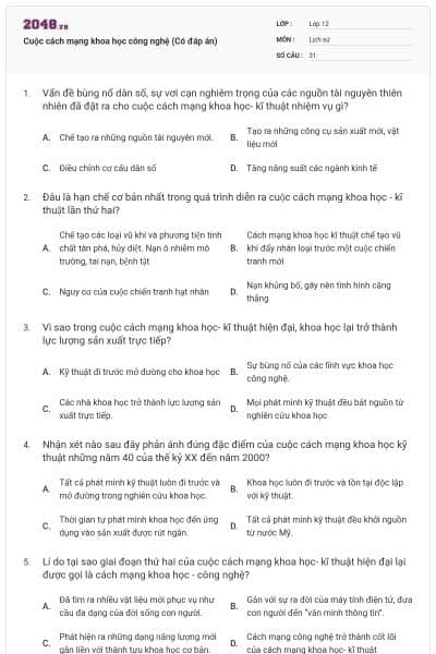 Cuộc cách mạng khoa học công nghệ (Có đáp án)