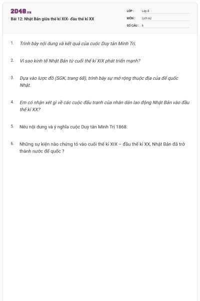 Bài 12: Nhật Bản giữa thế kỉ XIX- đầu thế kỉ XX