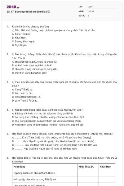 Bài 17. Bước ngoặt lịch sử đầu thế kỉ X
