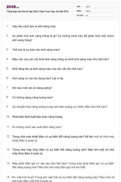 Tổng hợp câu hỏi ôn tập Vật Lí lớp 9 cực hay, chi tiết (P4)