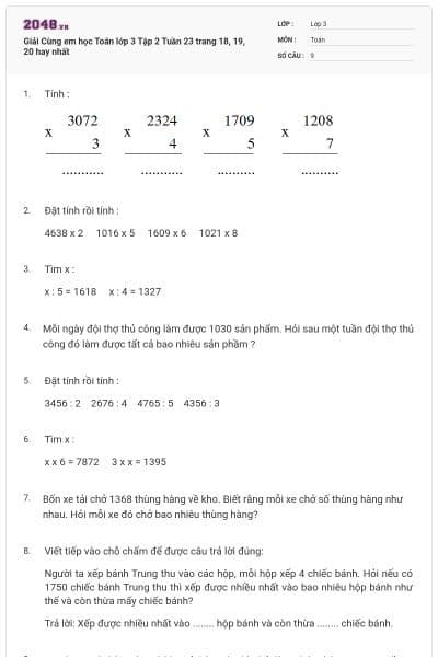 Giải Cùng em học Toán lớp 3 Tập 2 Tuần 23 trang 18, 19, 20 hay nhất