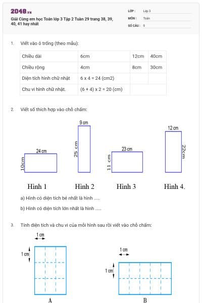 Giải Cùng em học Toán lớp 3 Tập 2 Tuần 29 trang 38, 39, 40, 41 hay nhất