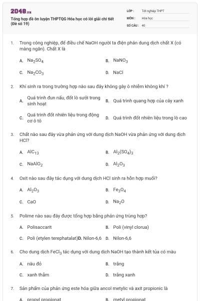 Tổng hợp đề ôn luyện THPTQG Hóa học có lời giải chi tiết (Đề số 19)