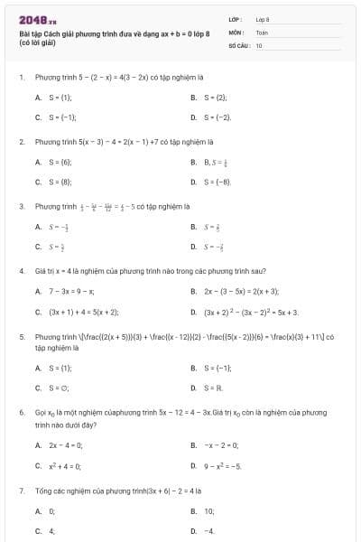 Bài tập Cách giải phương trình đưa về dạng ax + b = 0 lớp 8 (có lời giải)