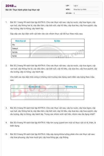 Bài 30: Thực hành phân loại thực vật
