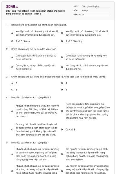200+ câu Trắc nghiệm Phân tích chính sách nông nghiệp nông thôn sản có đáp án - Phần 3