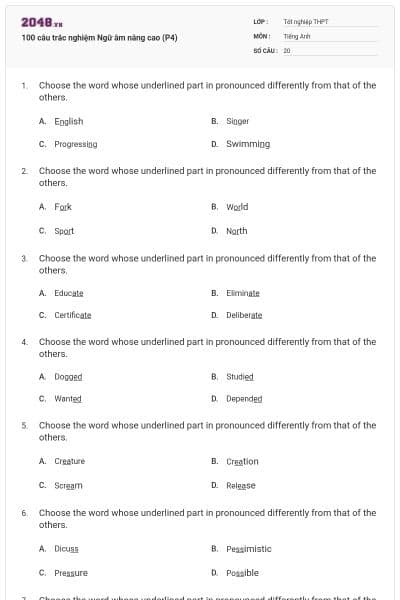 100 câu trắc nghiệm Ngữ âm nâng cao (P4)