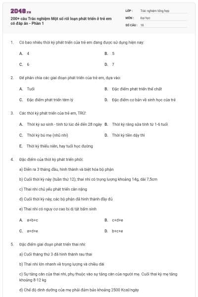 200+ câu Trắc nghiệm Một số rối loạn phát triển ở trẻ em có đáp án - Phần 1