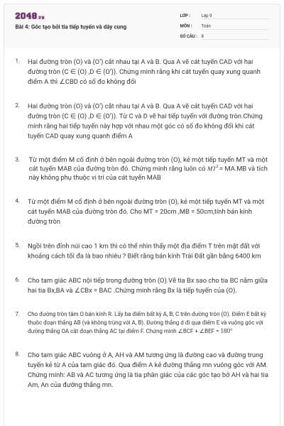 Bài 4: Góc tạo bởi tia tiếp tuyến và dây cung