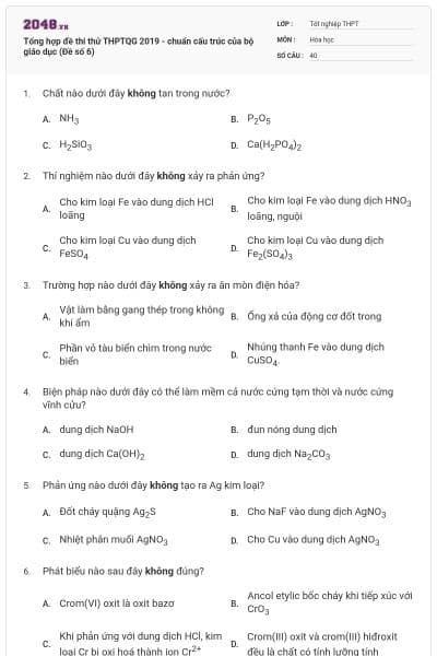 Tổng hợp đề thi thử THPTQG 2019 - chuẩn cấu trúc của bộ giáo dục (Đề số 6)
