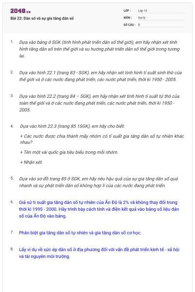 Bài 22: Dân số và sự gia tăng dân số