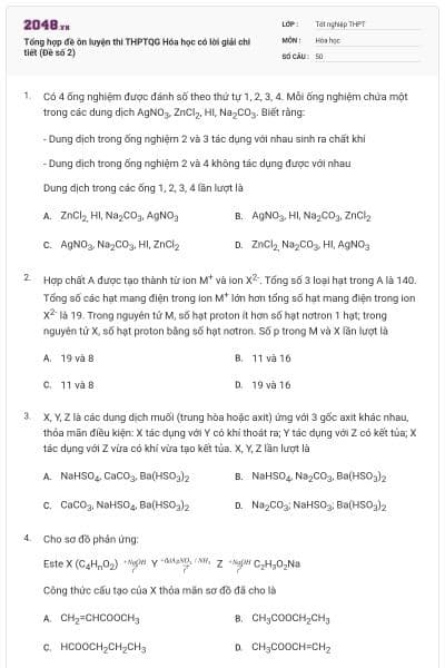 Tổng hợp đề ôn luyện thi THPTQG Hóa học có lời giải chi tiết (Đề số 2)