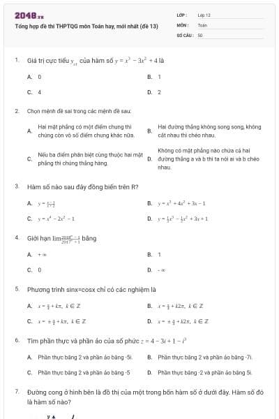 Tổng hợp đề thi THPTQG môn Toán hay, mới nhất (đề 13)