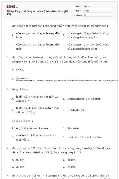 Bài tập Sóng cơ và Sóng âm mức độ thông hiểu có lời giải (P2)