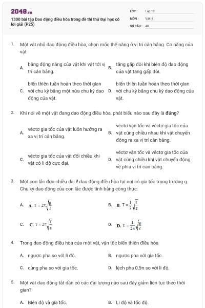 1300 bài tập Dao động điều hòa trong đề thi thử Đại học có lời giải (P25)