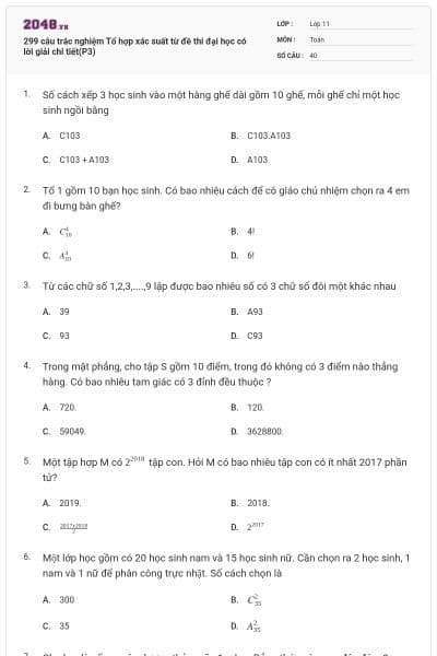299 câu trắc nghiệm Tổ hợp xác suất từ đề thi đại học có lời giải chi tiết(P3)