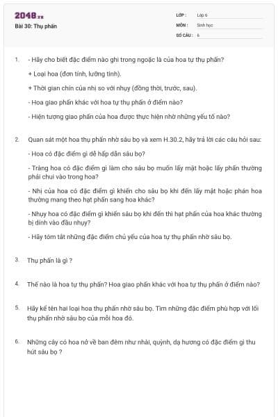 Bài 30: Thụ phấn