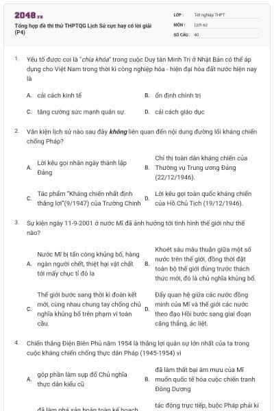 Tổng hợp đề thi thử THPTQG Lịch Sử cực hay có lời giải (P4)