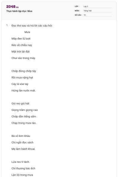 Thực hành tập đọc: Mưa