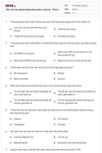 100+ câu trắc nghiệm Mạng không dây có đáp án - Phần 6
