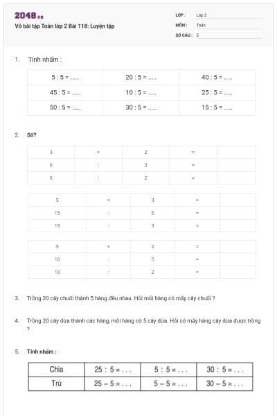 Vở bài tập Toán lớp 2 Bài 118: Luyện tập