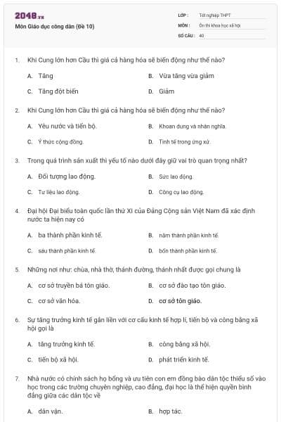 Môn Giáo dục công dân (Đề 10)
