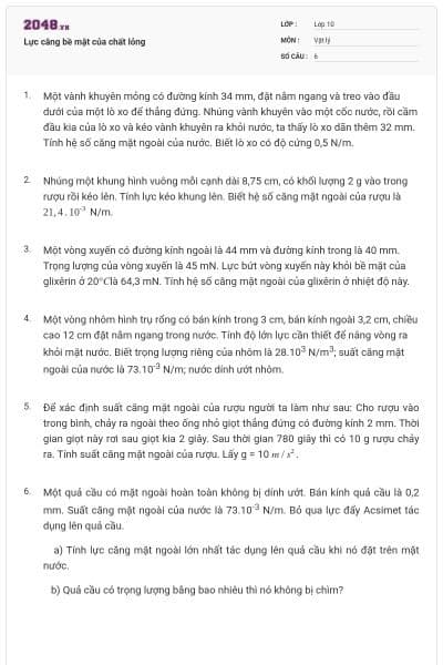 Lực căng bề mặt của chất lỏng