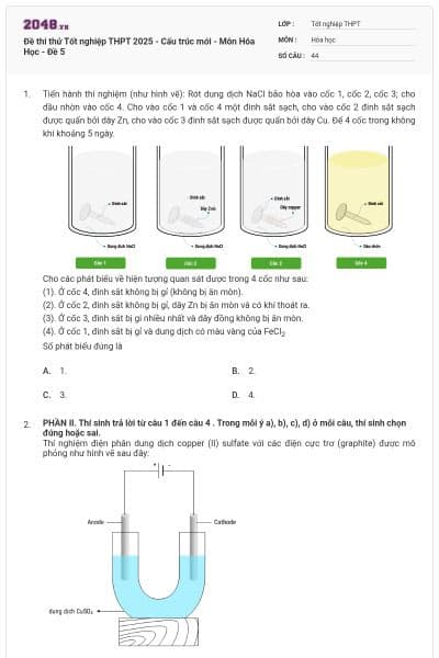 Đề thi thử Tốt nghiệp THPT 2025 - Cấu trúc mới - Môn Hóa Học - Đề 5