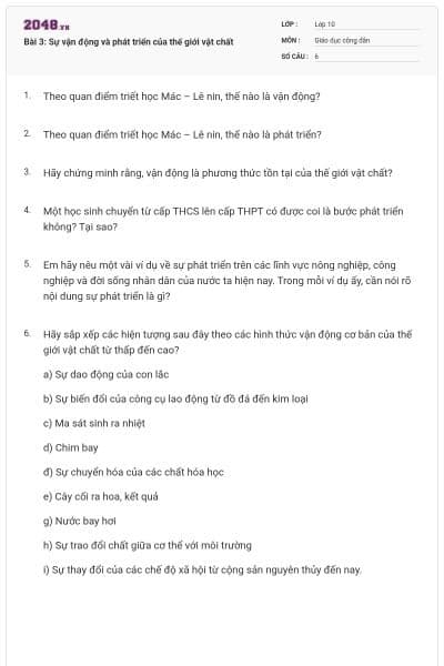Bài 3: Sự vận động và phát triển của thế giới vật chất