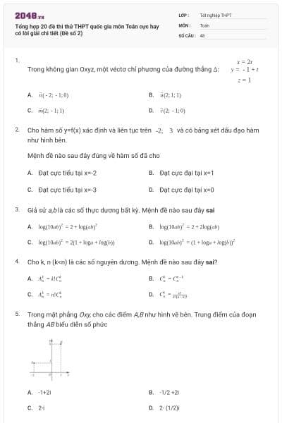 Tổng hợp 20 đề thi thử THPT quốc gia môn Toán cực hay có lời giải chi tiết (Đề số 2)