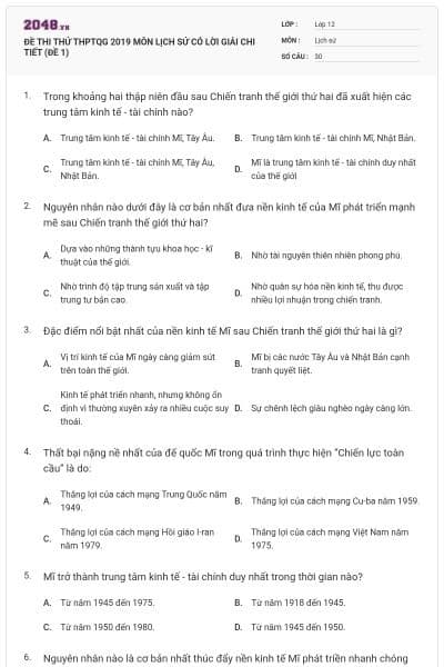 ĐỀ THI THỬ THPTQG 2019 MÔN LỊCH SỬ CÓ LỜI GIẢI CHI TIẾT (ĐỀ 1)