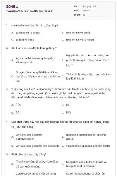 Tuyển tập đề thi minh họa Hóa Học (Đề số 3)