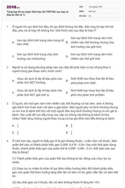Tổng hợp đề ôn luyện Sinh Học thi THPTQG cực hay có đáp án (Đề số 1)