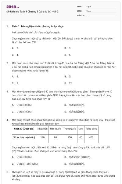 Đề kiểm tra Toán 8 Chương 8 (có đáp án) - Đề 2